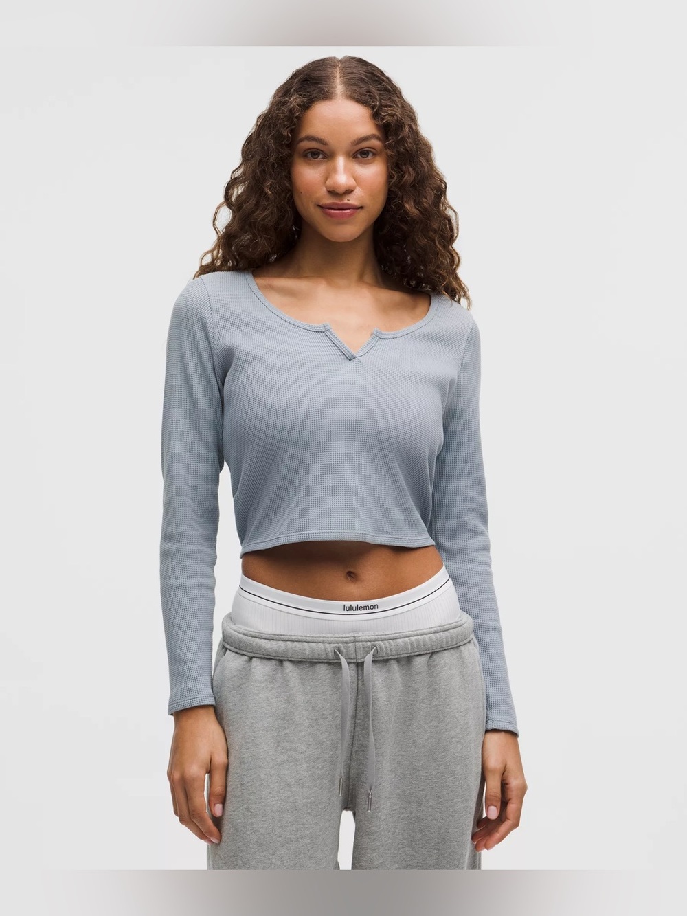 Lululemon Waffle Cotton-Blend Henley Long-Sleeve Shirt Concrete Blue CRTB Size 2